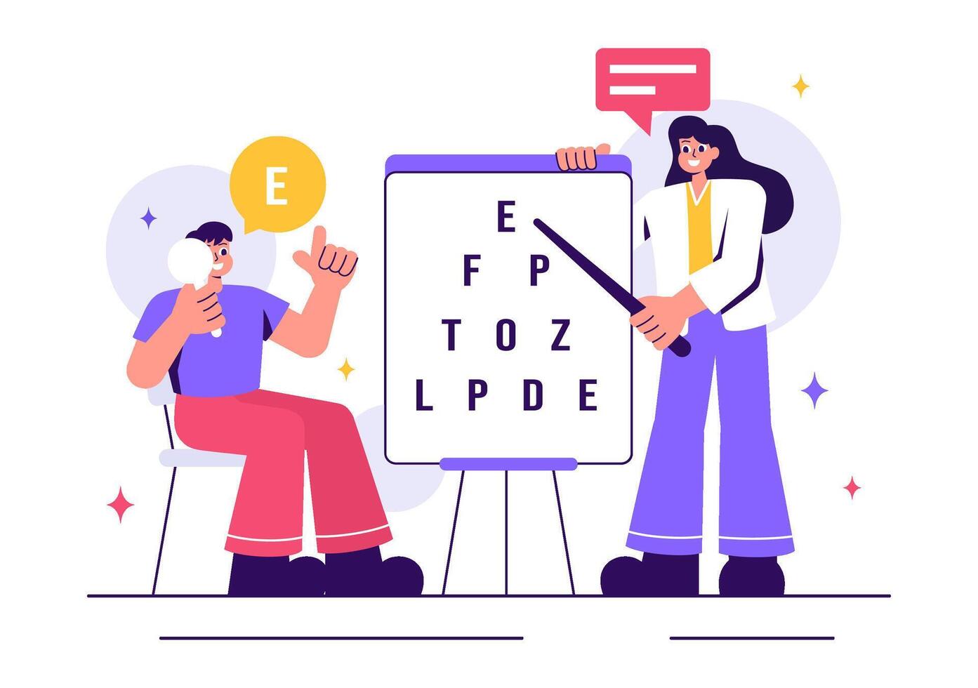 Vision Test Illustration featuring an Ophthalmologist Conducting Eye Exams with Spectacles in a Cartoon Style Background vector