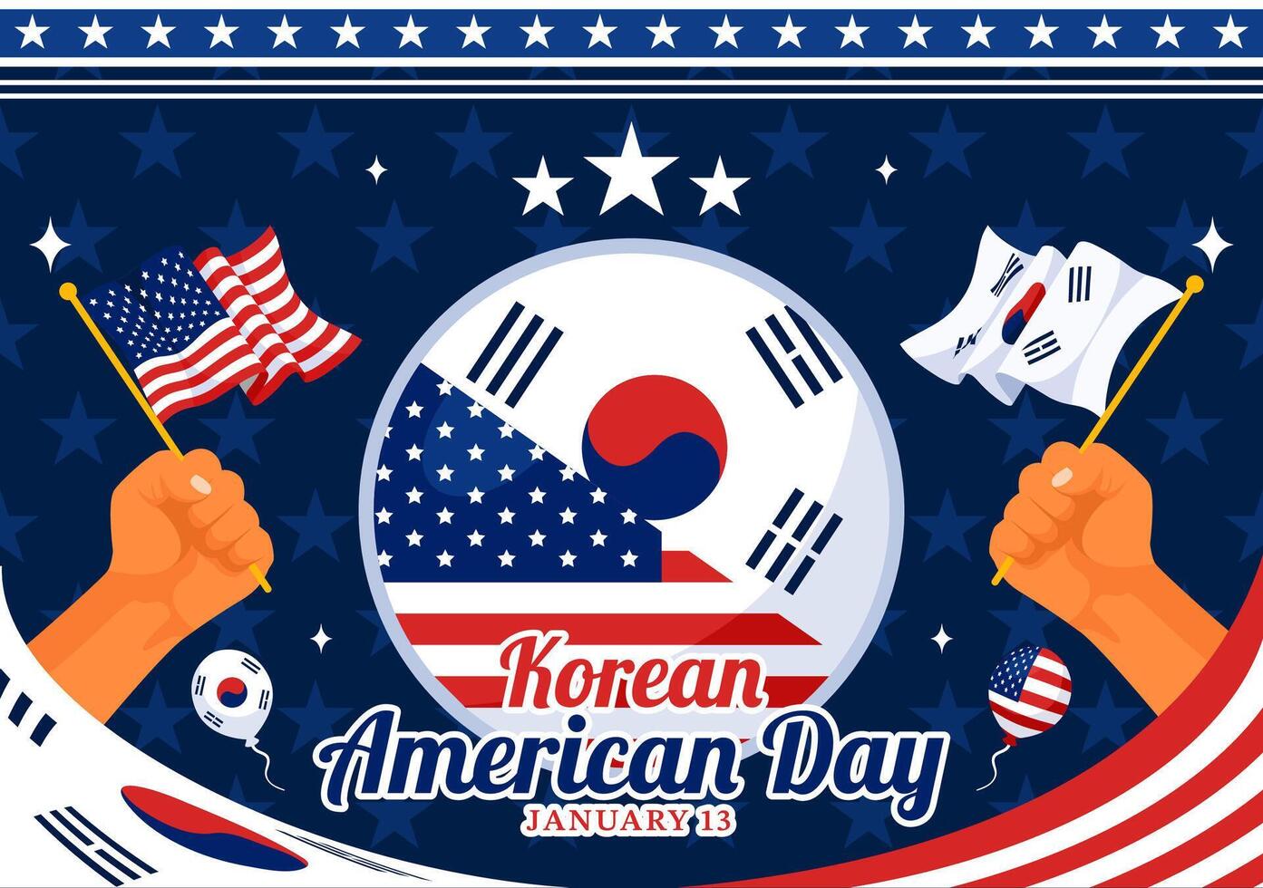 Illustration of Korean American Day on January 13 with Symbols of Unity and Flags vector