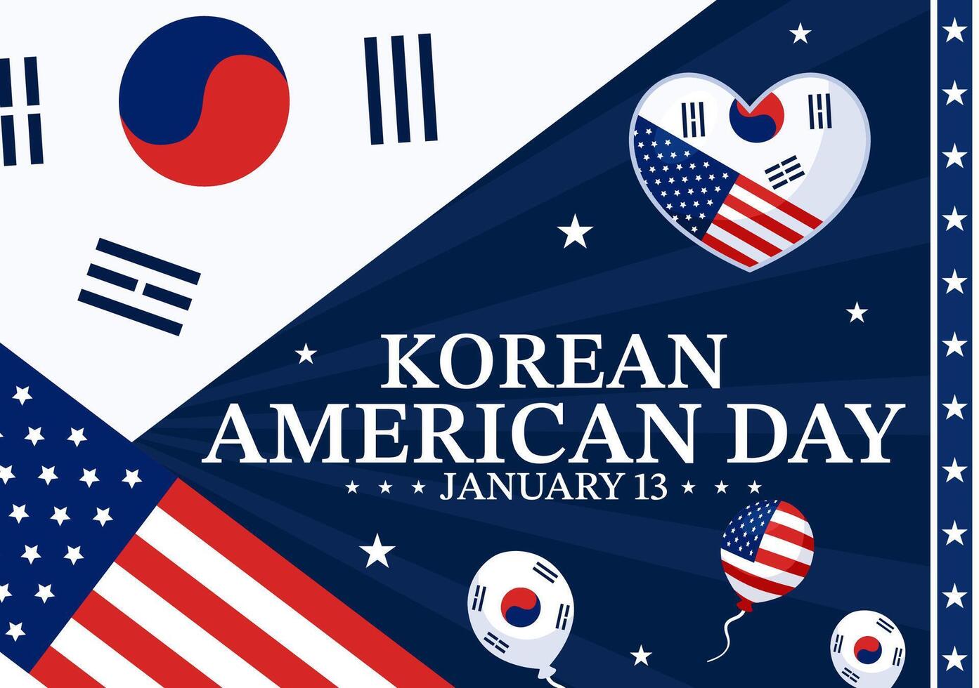 Korean American Day Commemorative with USA and South Korean Flags in Flat Art vector