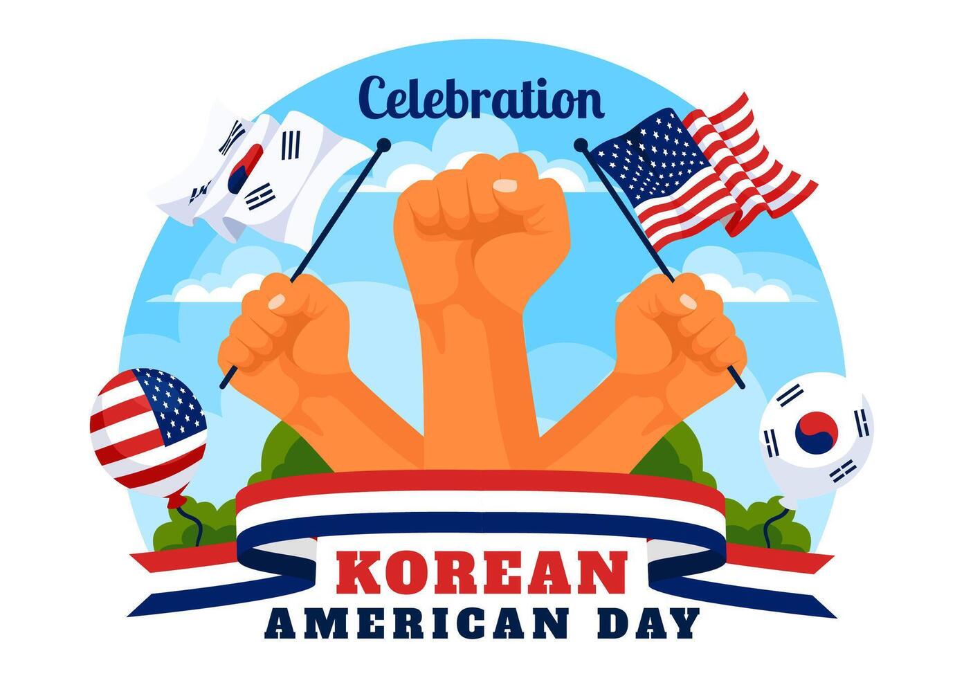 Art for Korean American Day with Flags of South Korea and the USA on January 13 vector