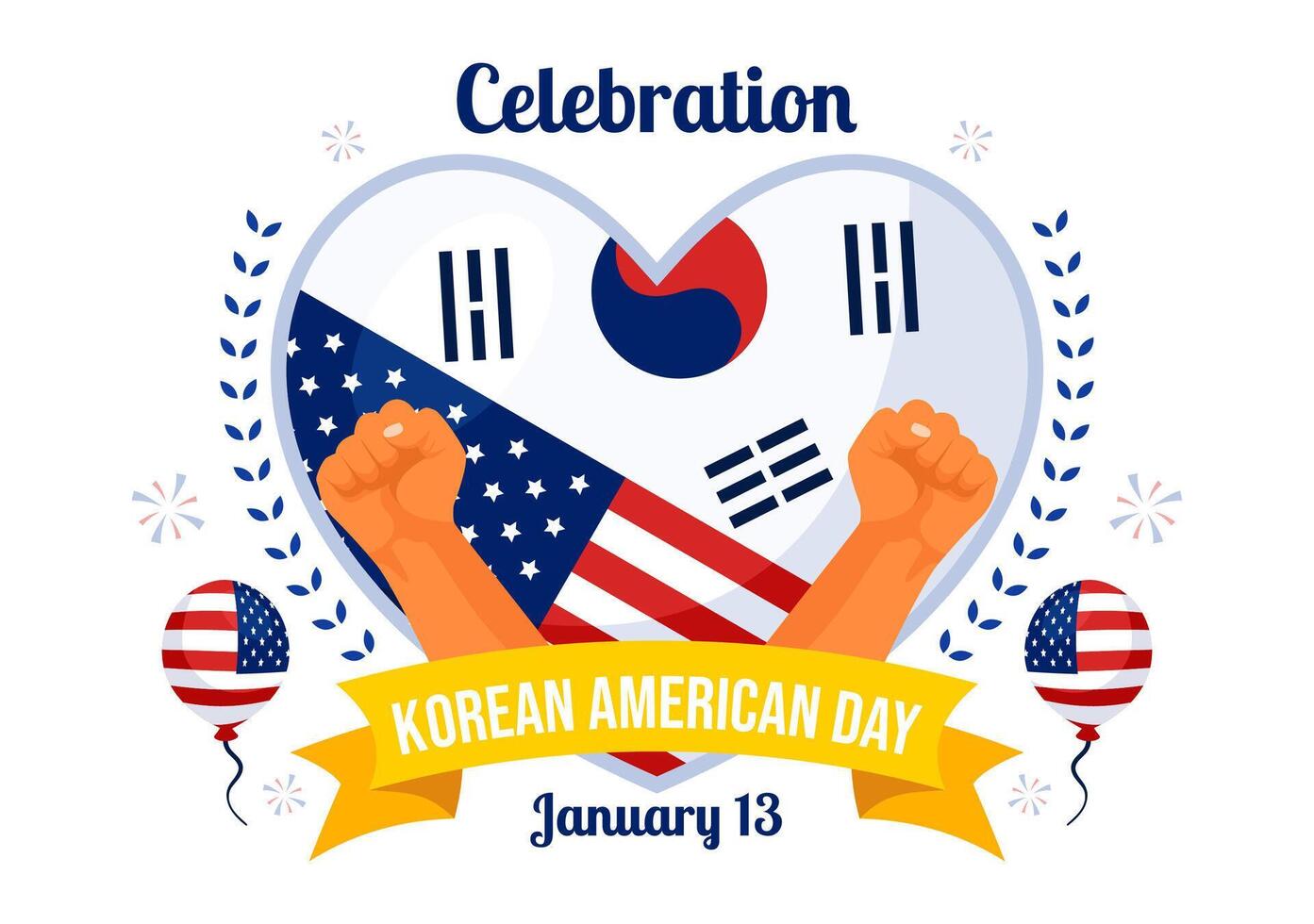 Korean American Day Celebration Design with USA and South Korean Flags in Flat Style vector