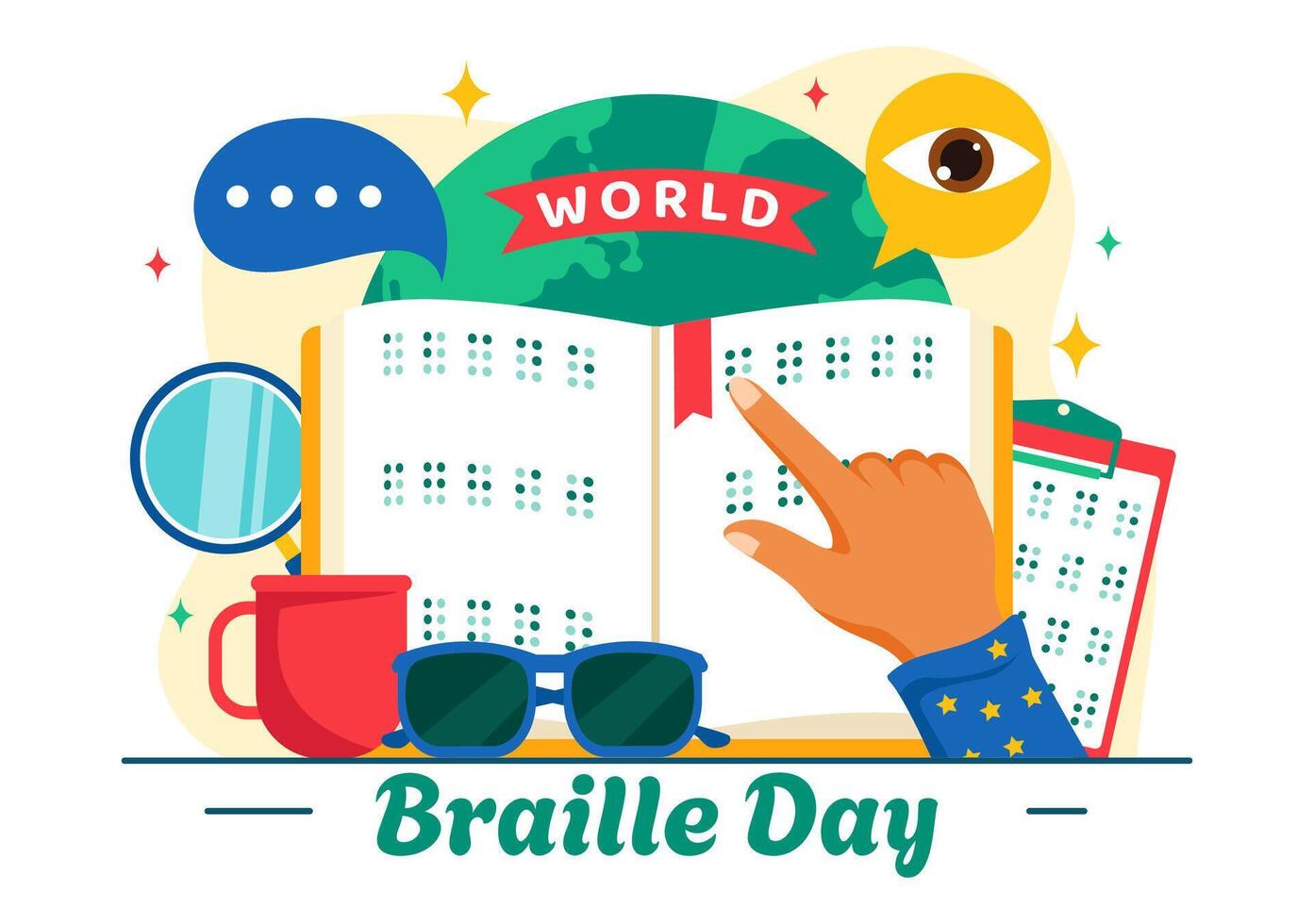 World Braille Day Illustration on January 4th Featuring Braille Text for Inclusive Communication vector
