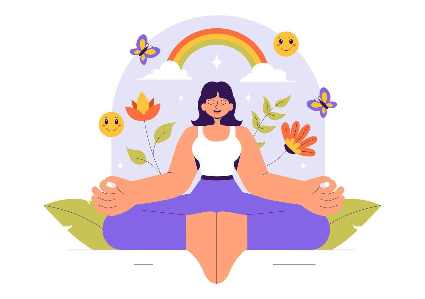 Inner Peace and Self-Healing Illustration of a Woman Meditating in a Calm Setting vector