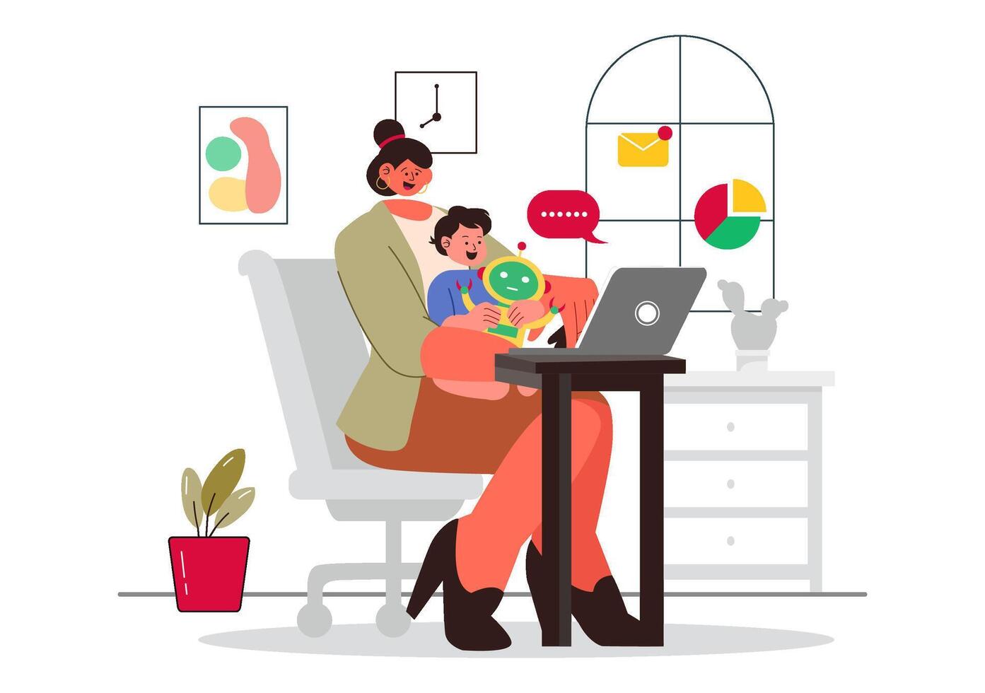 Supermom Illustration of a Working Mother Multitasking Between Office and Home Tasks vector