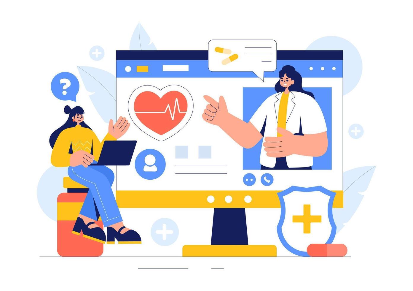 Medical Technology for Remote Health Monitoring Illustration in Flat Style vector