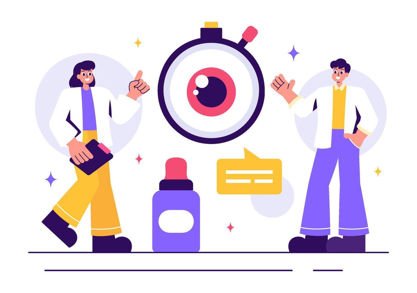 Cartoon Illustration of an Optometrist Performing Vision Tests with Advanced Eye Care Technology vector