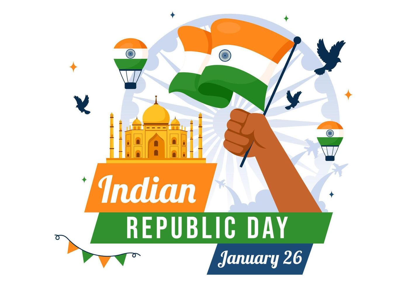 India Republic Day Illustration with Indian Flag and Gate on 26 January in a Flat Cartoon Background vector