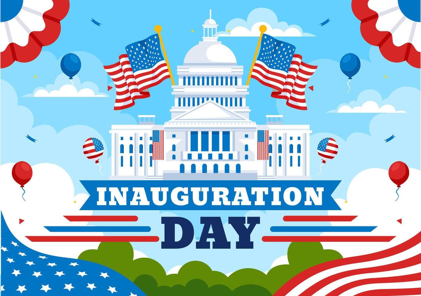American Presidential Ceremony Illustration with Capitol and Flag on January 20 vector