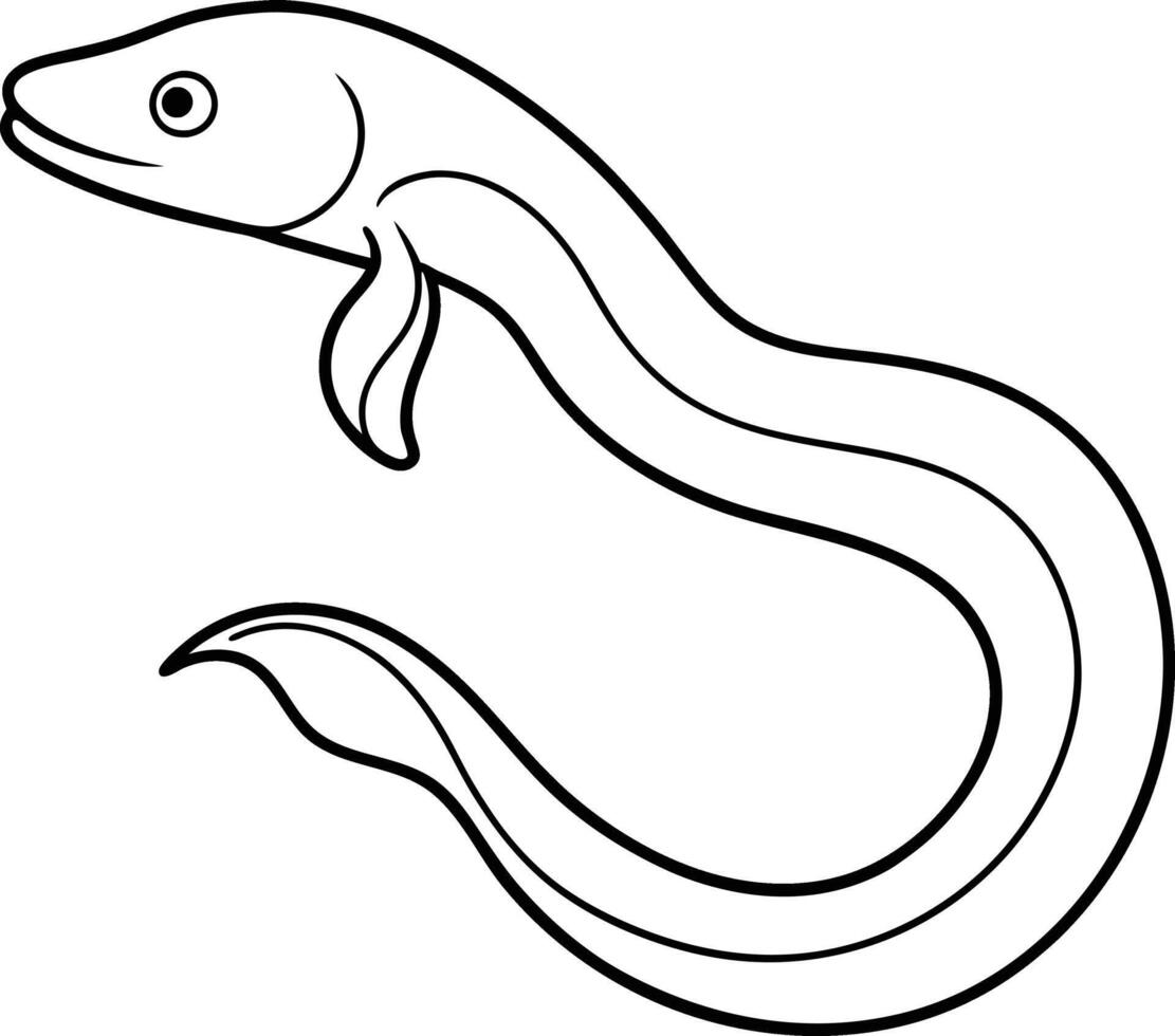 Outline sea eel fish like Ribbon eel, Moray eel fish line art design. Line drawing of a eel isolated on white background. Hand drawn doodle illustration. vector