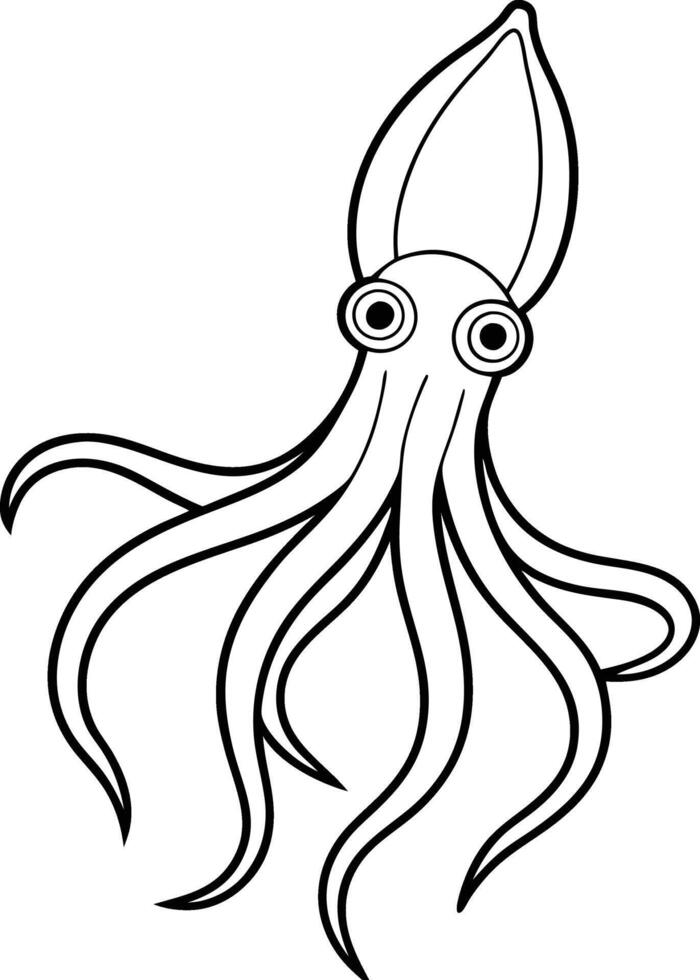 Squid fish outline art and line art silhouette hand drawn illustration design. Squid hand drawn outline doodle icon. Ocean fish and sea life outline wallpaper. vector
