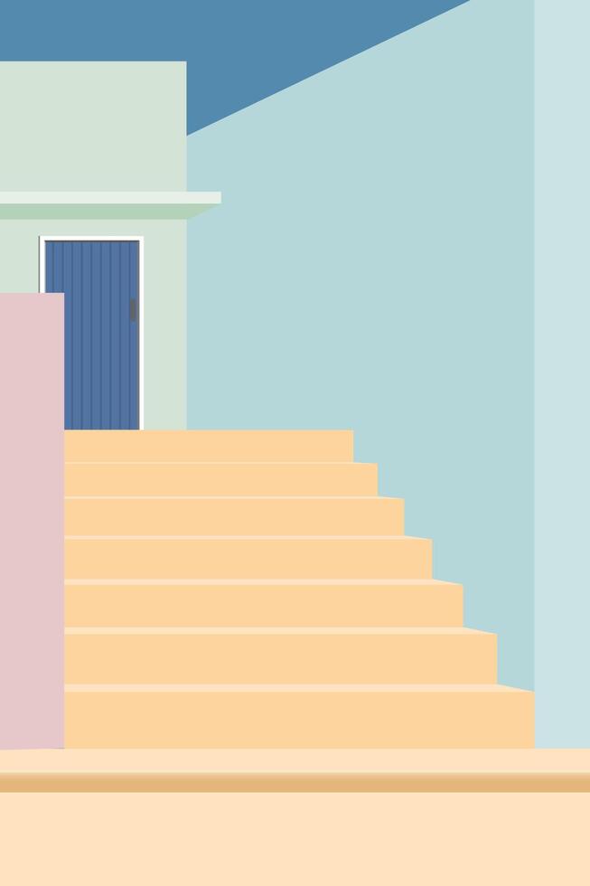Minimalist pastel architecture landscape flat design have blue sky vertical background graphic illustration. vector