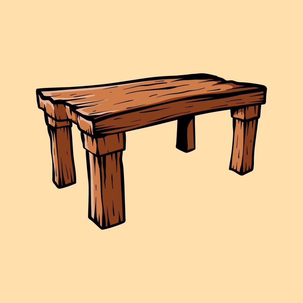 wooden old table isolated drawing line art style sketch classic vintage design illustration vector