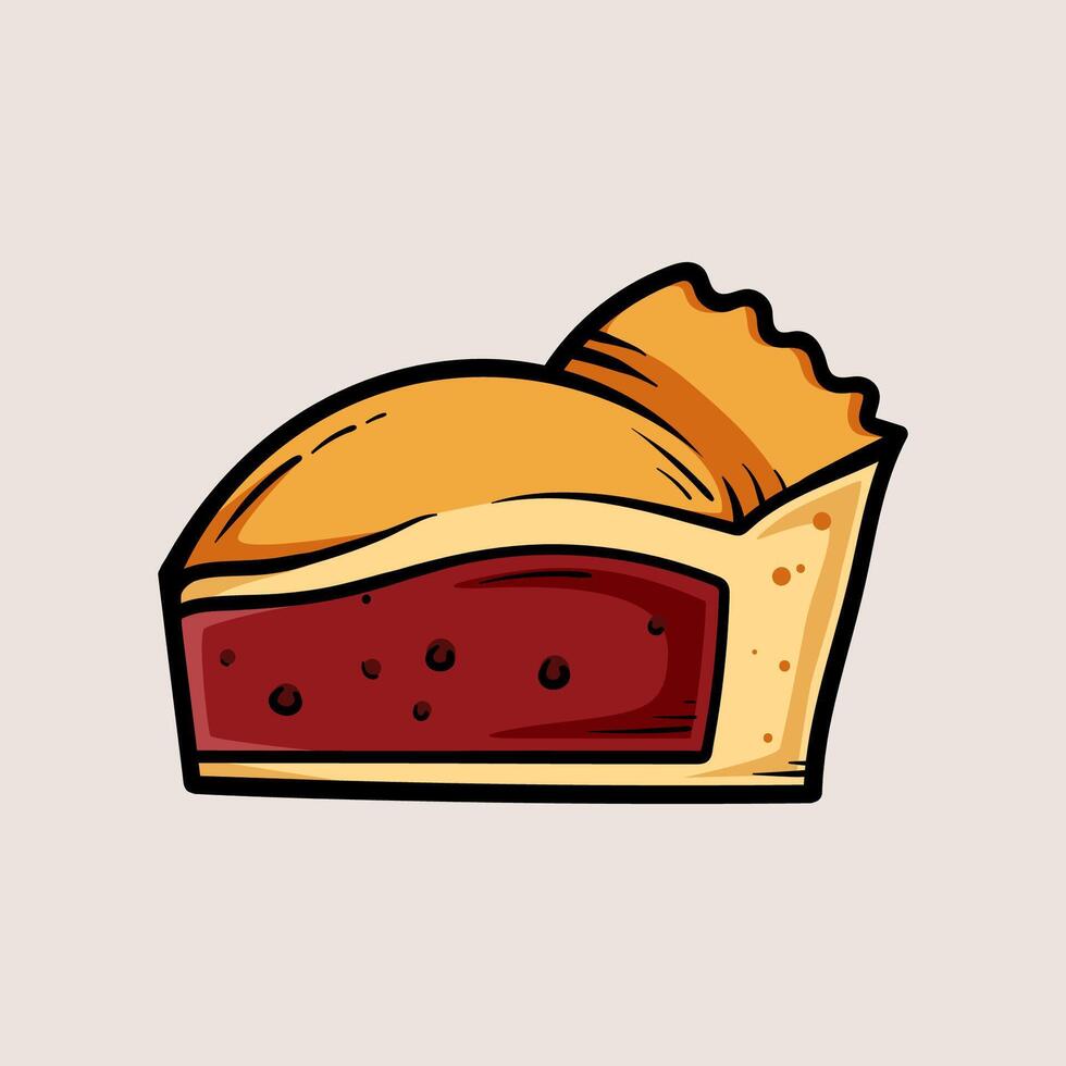 one piece of apple pie isolated colored drawing line art style sketch classic vintage design illustration vector