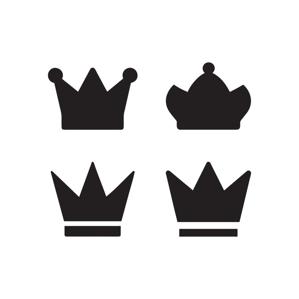 Crown collection, royal luxury symbols, black crown silhouettes, diverse crowns designs, illustration on white background. vector