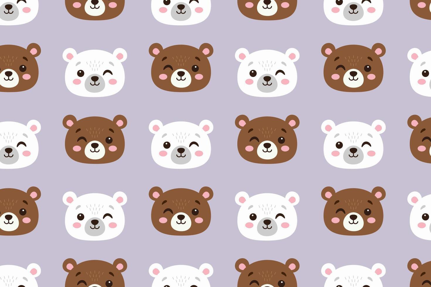 Cute brown and polar bears. pattern. Flat style illustration vector