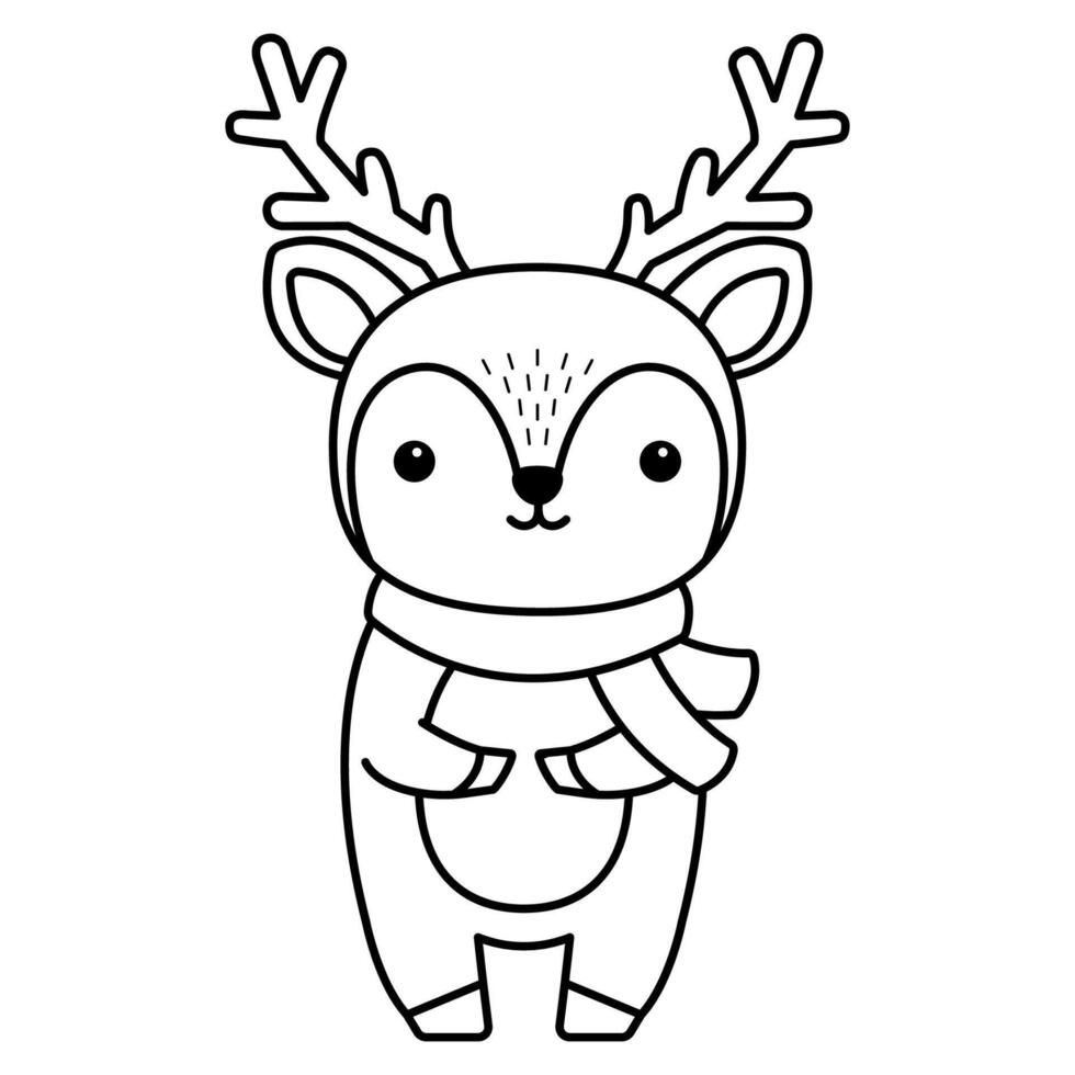 Cute Winter Reindeer with Scarf . Coloring Page vector