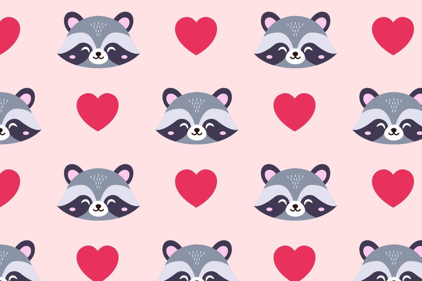 Cute pattern. Raccoon and hearts. illustration vector