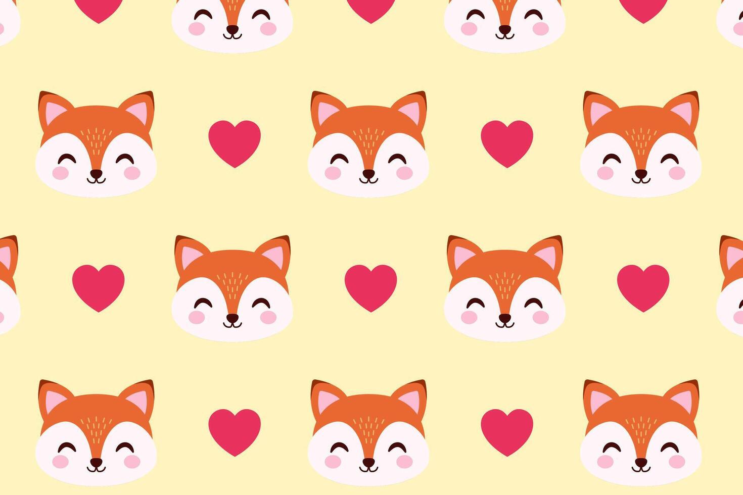 Cute pattern with foxes and hearts. illustration vector