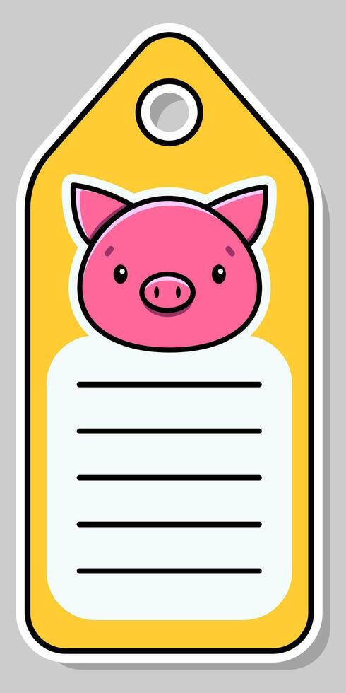 Cute pink pig. Notebook label. Note label. stickers vector