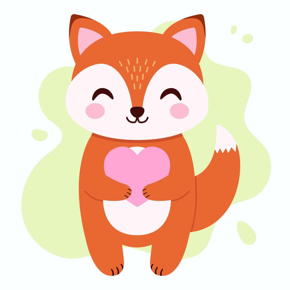 Cute fox and heart. simple flat illustration vector