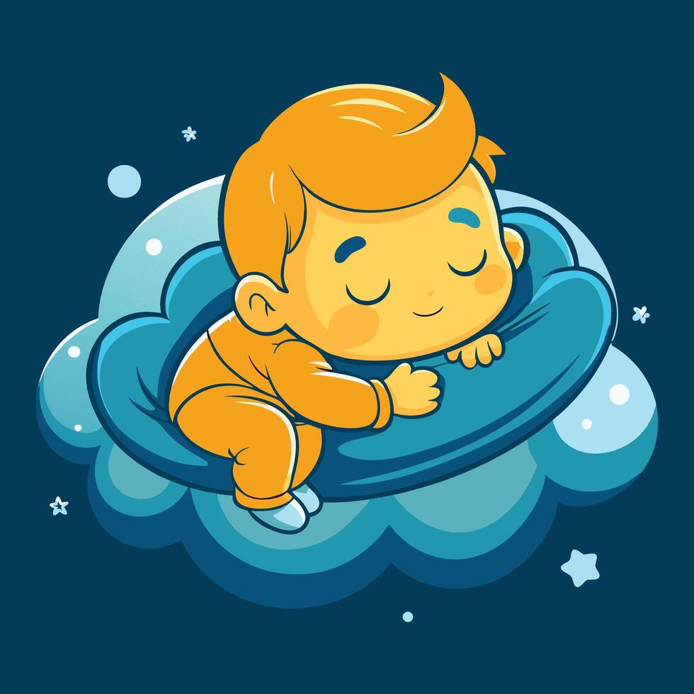 Cute Baby Sleeping On Cloud Pillow Cartoon Icon Illustration. vector