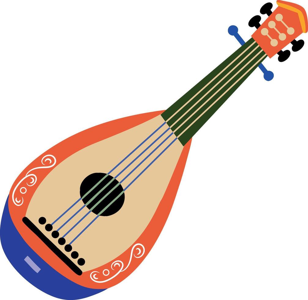 A flat style illustration of lute instrument vector