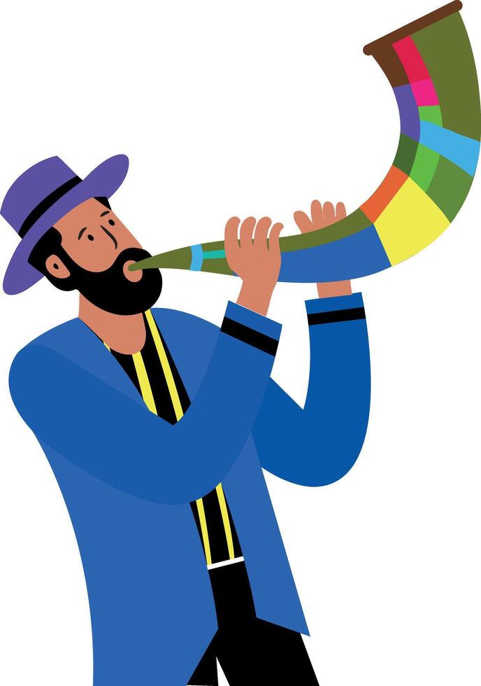 Flat character illustration of a shofar player vector