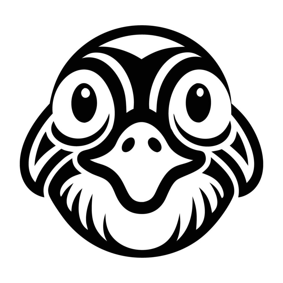 A black and white logo of a bird with big eyes vector