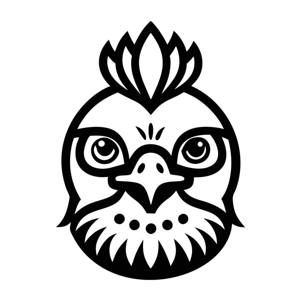 A black and white logo of a bird with a mohawk vector