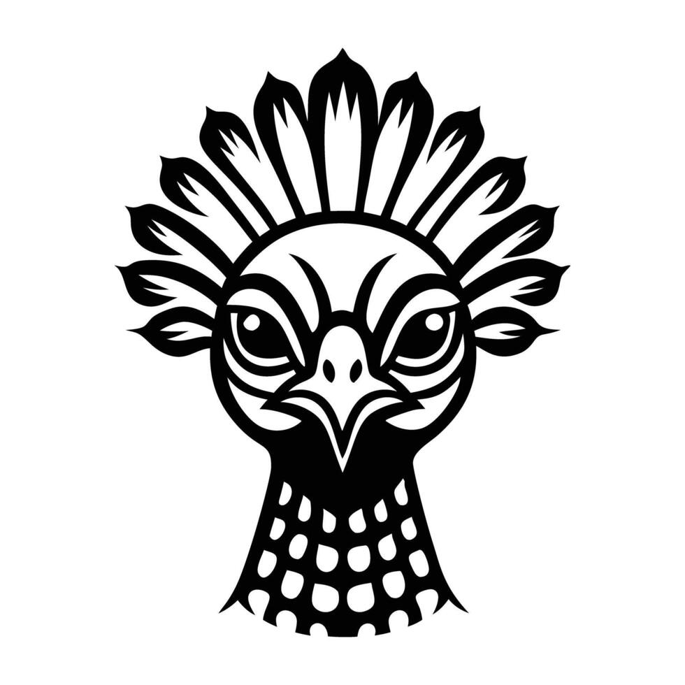 A black and white illustration of a bird with a headdress vector