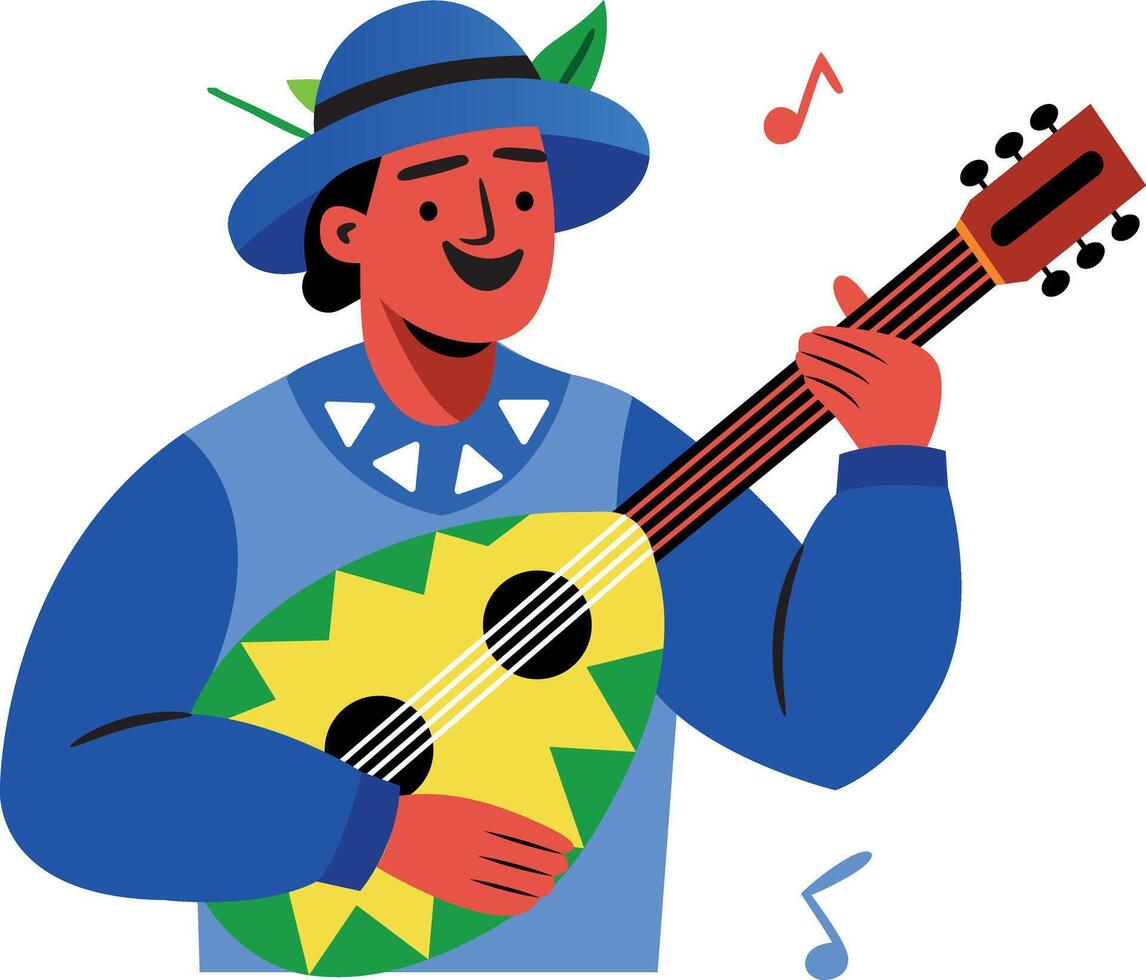A flat illustration of male lutenist character vector