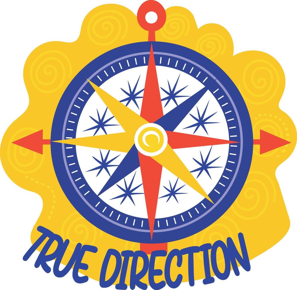 Flat sticker of a compass with true direction text vector