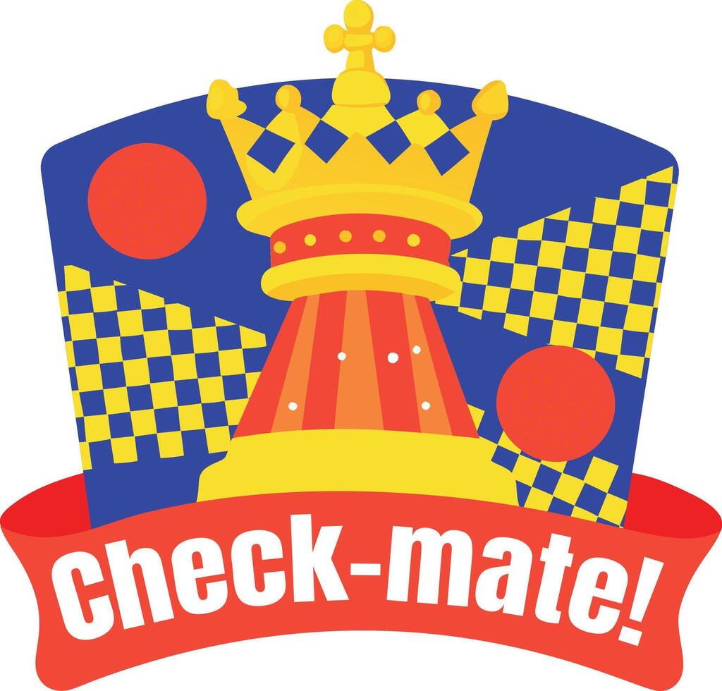 A flat sticker of chess tactic with checkmate strategy typography vector