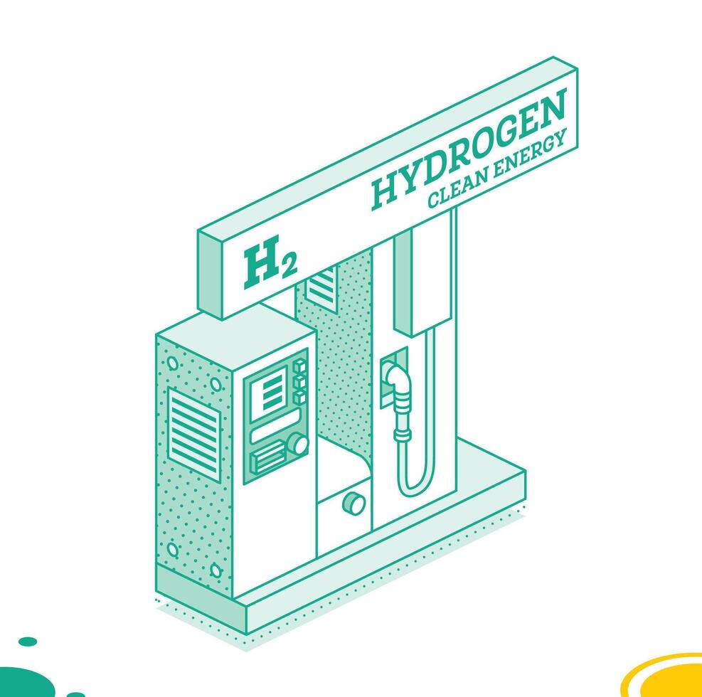 Hydrogen fuel filling station h2. Isometric outline concept. Object isolated on white background. Clean ecology energy. vector