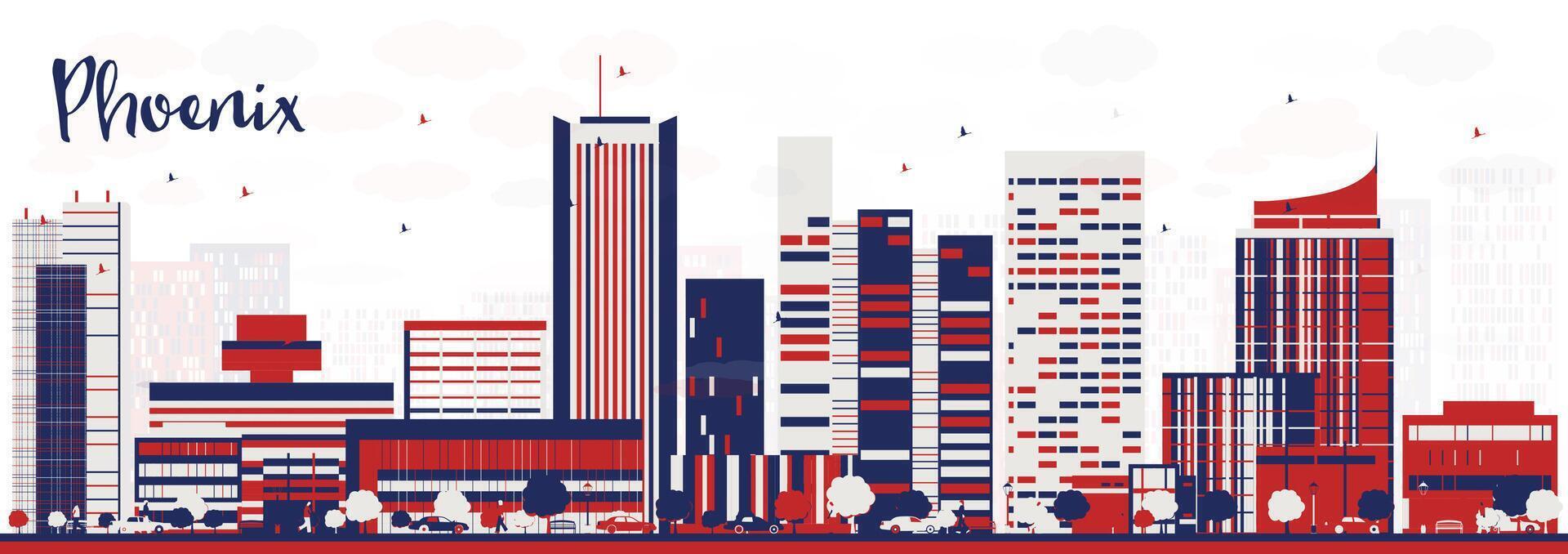 Abstract Phoenix city skyline with color buildings. Business travel and tourism concept with modern buildings. Cityscape with landmarks. vector