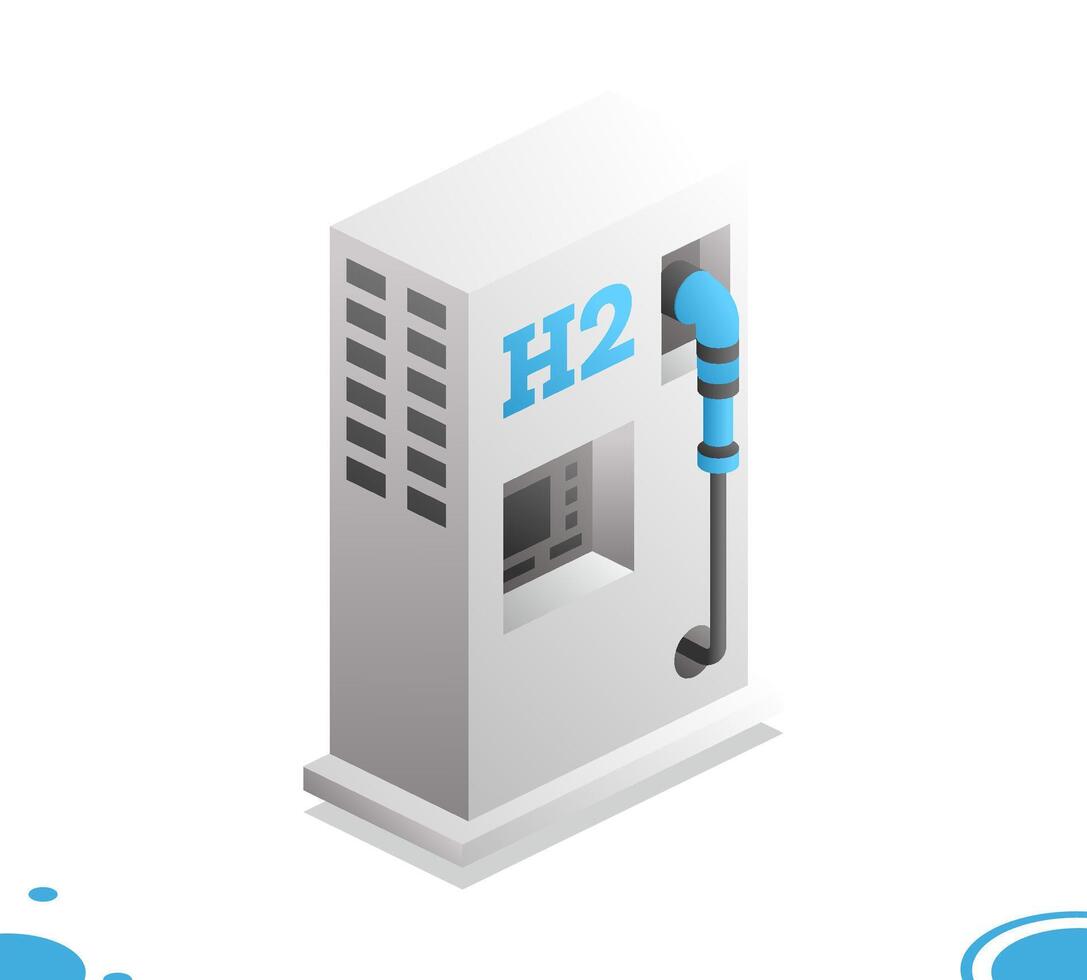 Hydrogen fuel filling station h2. Isometric concept. Object isolated on white background. vector