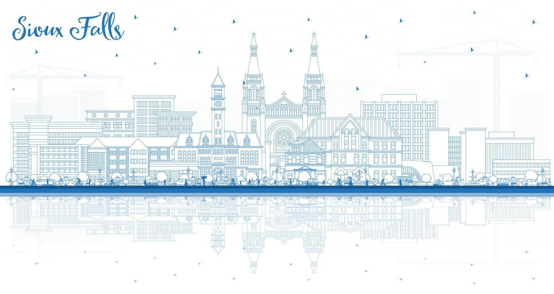 Outline Sioux Falls South Dakota City Skyline with Blue Buildings. Sioux Falls USA Cityscape with Landmarks. Business Travel and Tourism Concept with Modern Architecture. vector