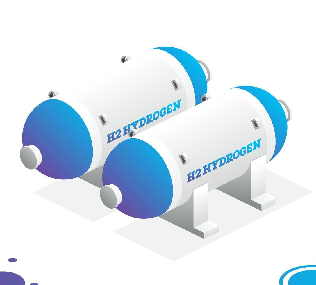 Isometric h2 hydrogen storage tanks. Objects isolated on white background. vector
