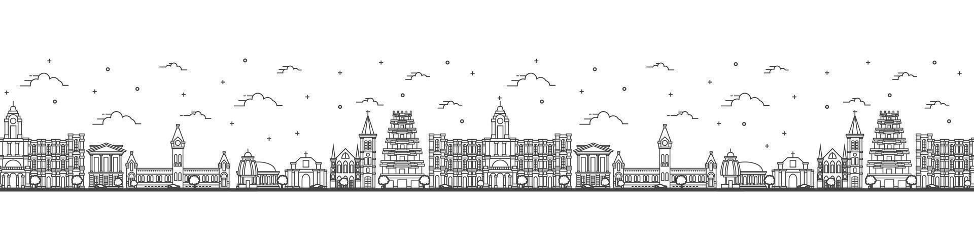 Seamless pattern with outline Chennai India City Skyline with Historic Buildings Isolated on White. Chennai Cityscape with Landmarks. vector