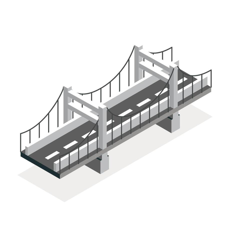 Isometric bridge. Urban infrastructure. Suspension bridge. vector