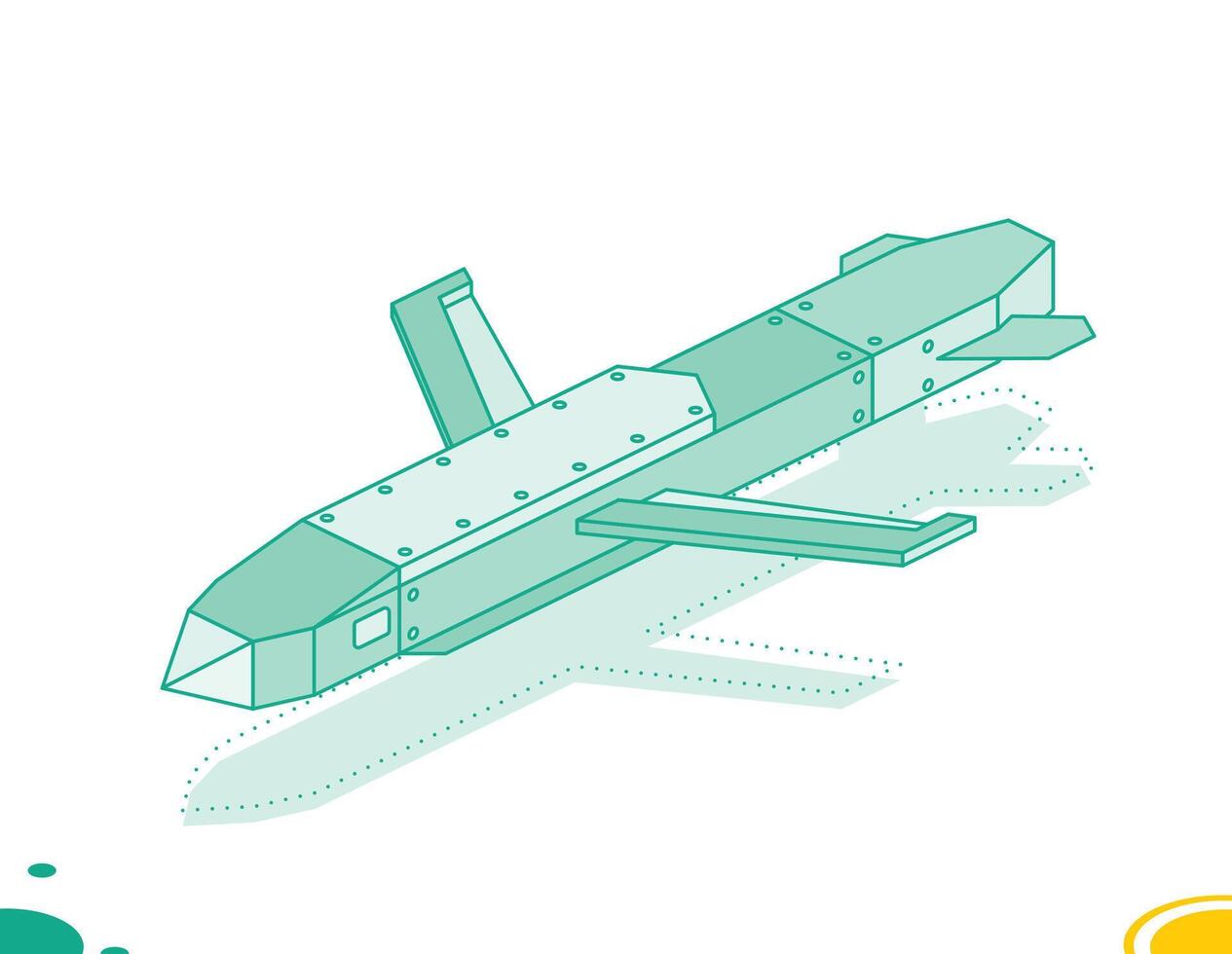 Isometric military cruise missile. Outline object isolated on white background. Air-launched cruise missile. Land Attack Missile. Bombardment. Armament. vector