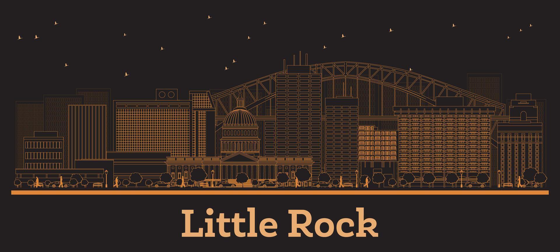 Outline Little Rock Arkansas City Skyline with orange Buildings. Business Travel and Concept with Modern Architecture. Little Rock Cityscape with Landmarks vector