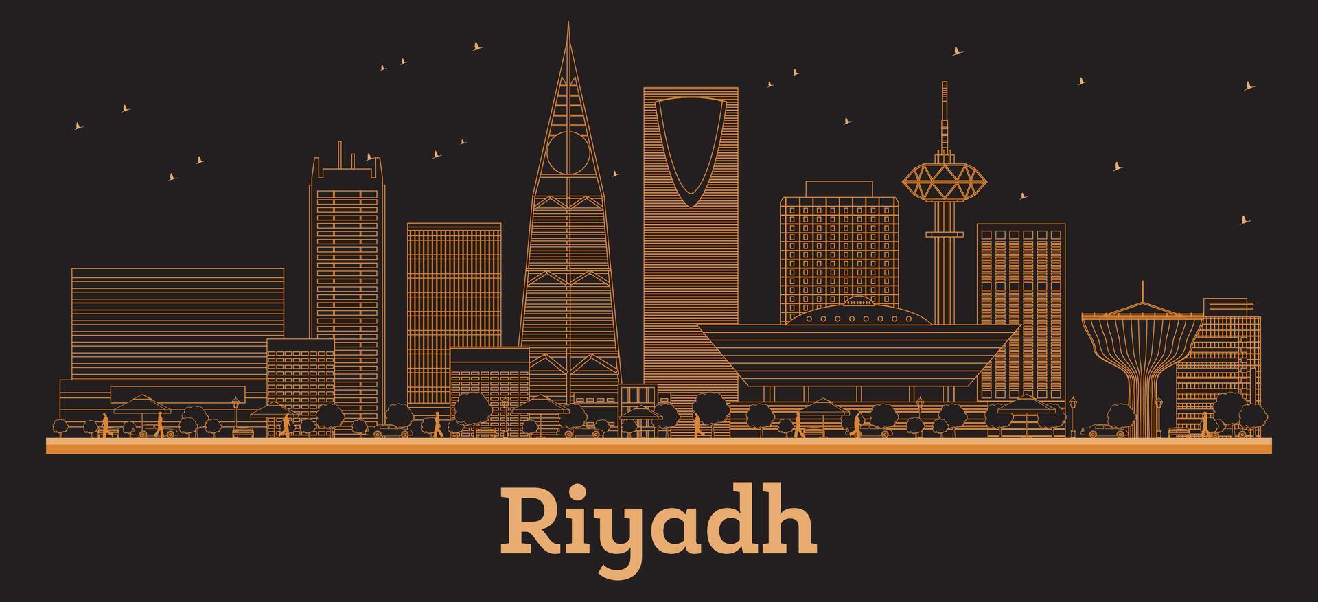 Outline Riyadh Saudi Arabia City Skyline with orange Buildings. Business Travel and Concept with Modern Architecture. Riyadh Cityscape with Landmarks. vector