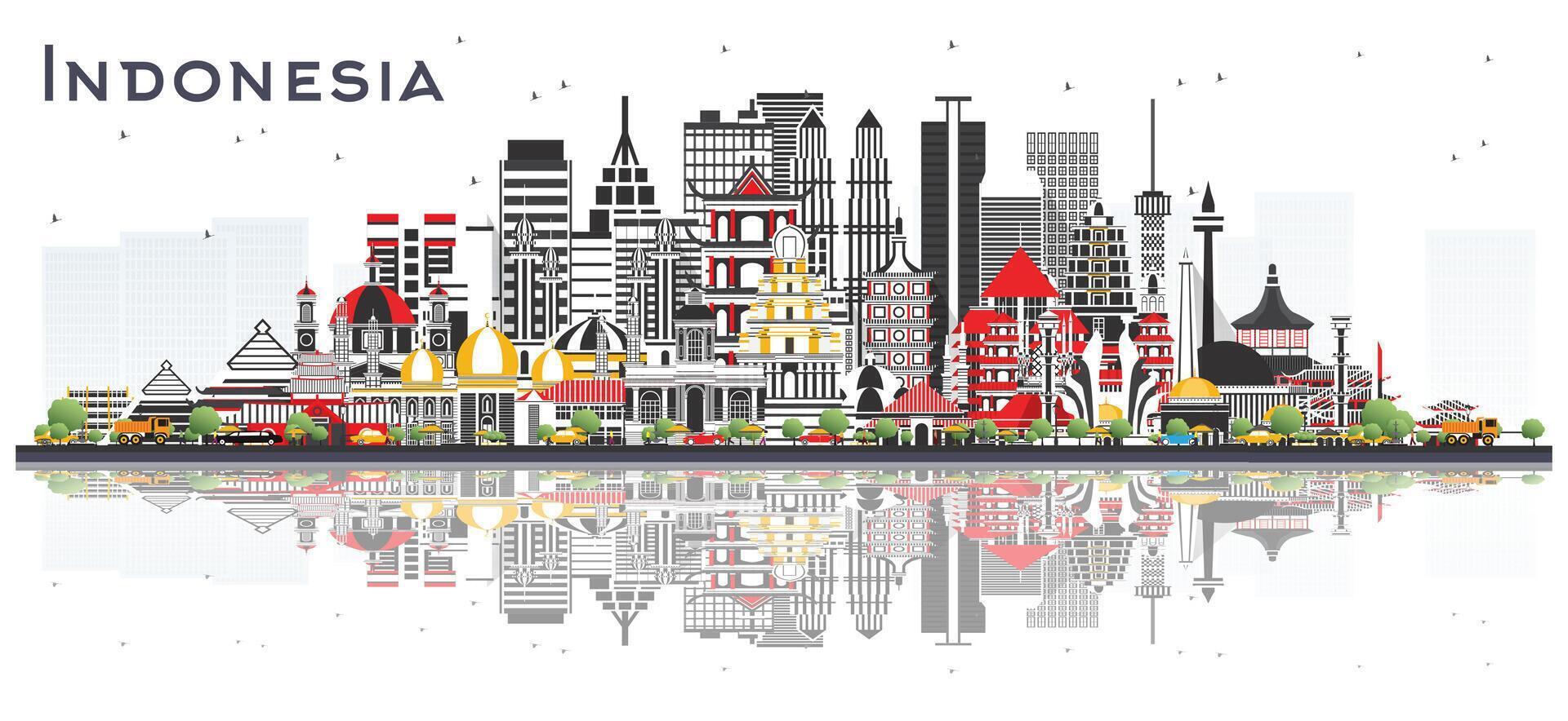 Indonesia Cities Skyline with Gray Buildings Isolated on White. Tourism Concept with Historic Architecture. Indonesia Cityscape with Landmarks. Jakarta. Surabaya. Bekasi. Bandung. vector