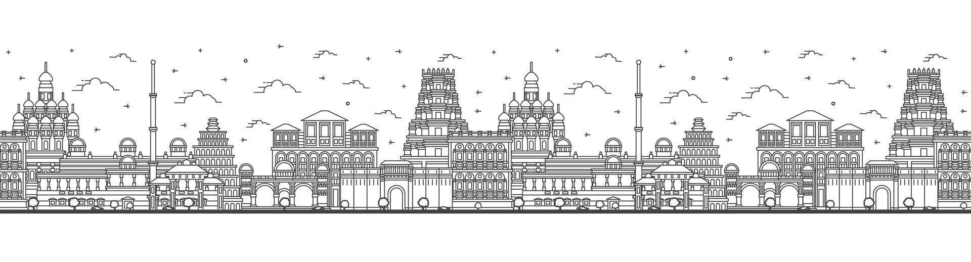 Seamless pattern with outline Pune India City Skyline with Historic Buildings Isolated on White. Pune Maharashtra Cityscape with Landmarks. vector
