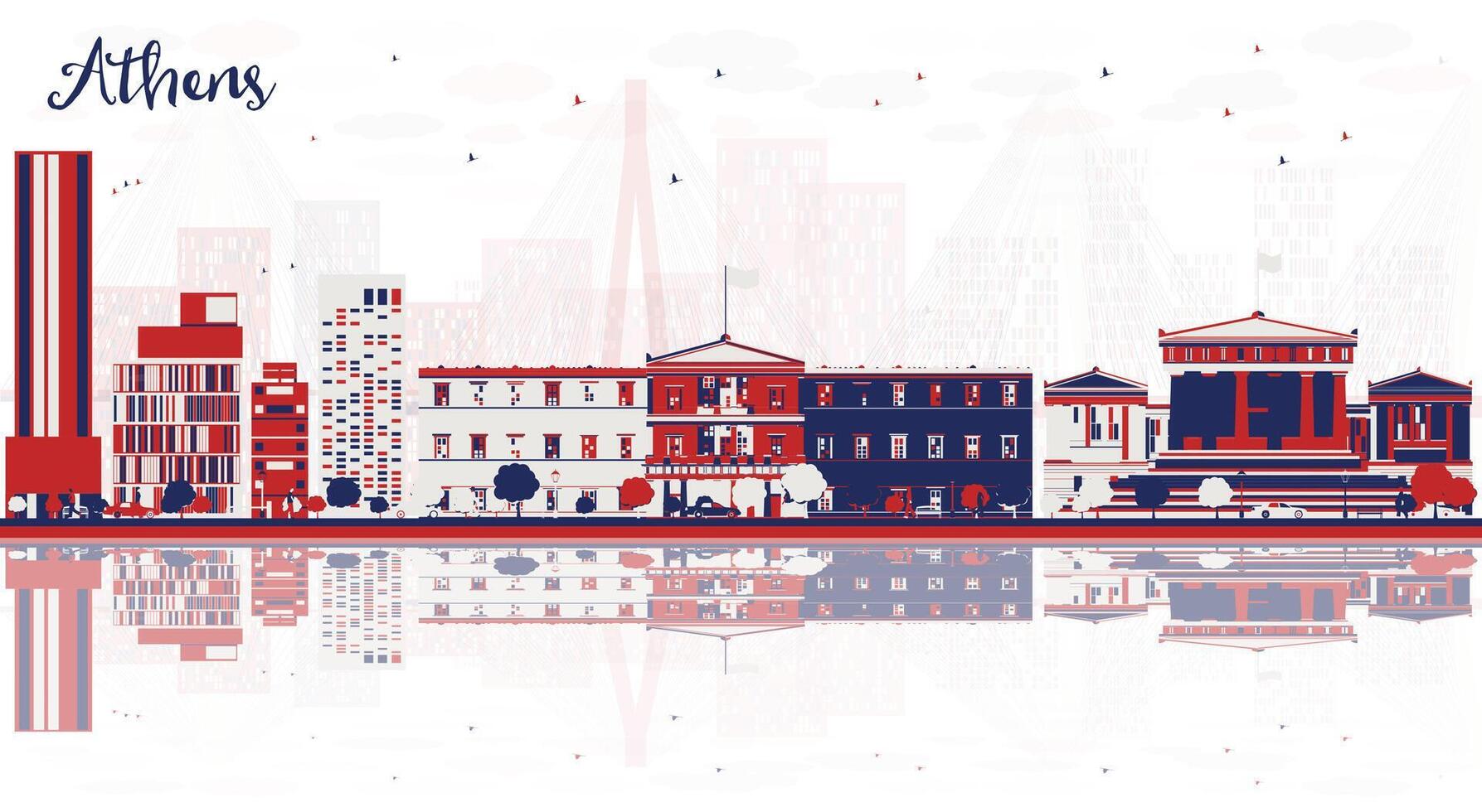 Abstract Athens Greece city skyline with color buildings and reflections. Business and tourism concept. Athens cityscape with landmarks. vector
