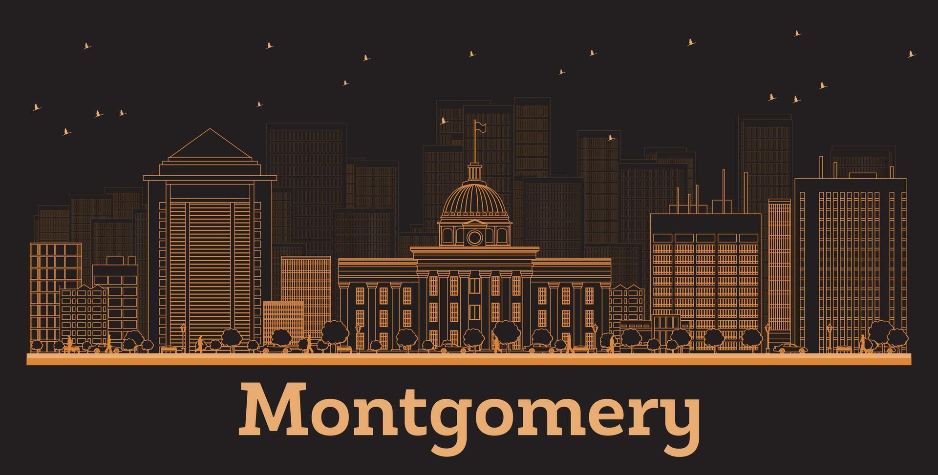 Outline Montgomery Alabama City Skyline with orange Buildings. Business Travel and Concept with Modern Architecture. Montgomery Cityscape with Landmarks. vector