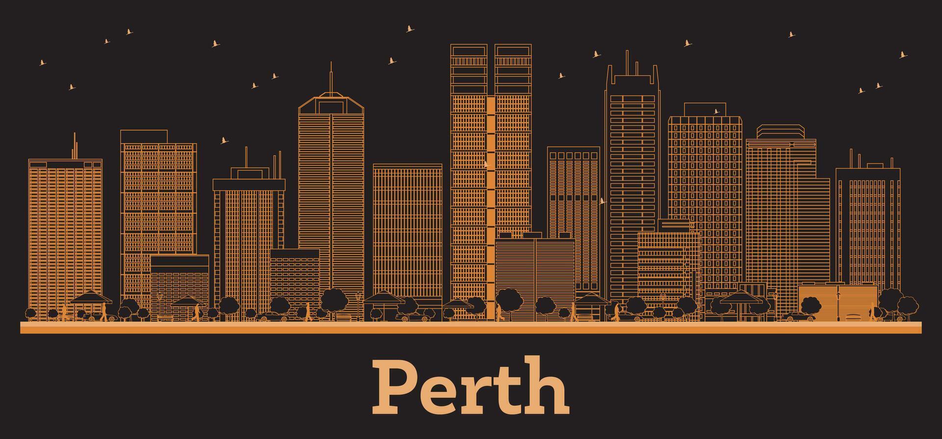 Outline Perth Australia City Skyline with orange Buildings. Business Travel and Concept with Modern Architecture. Perth Cityscape with Landmarks. vector