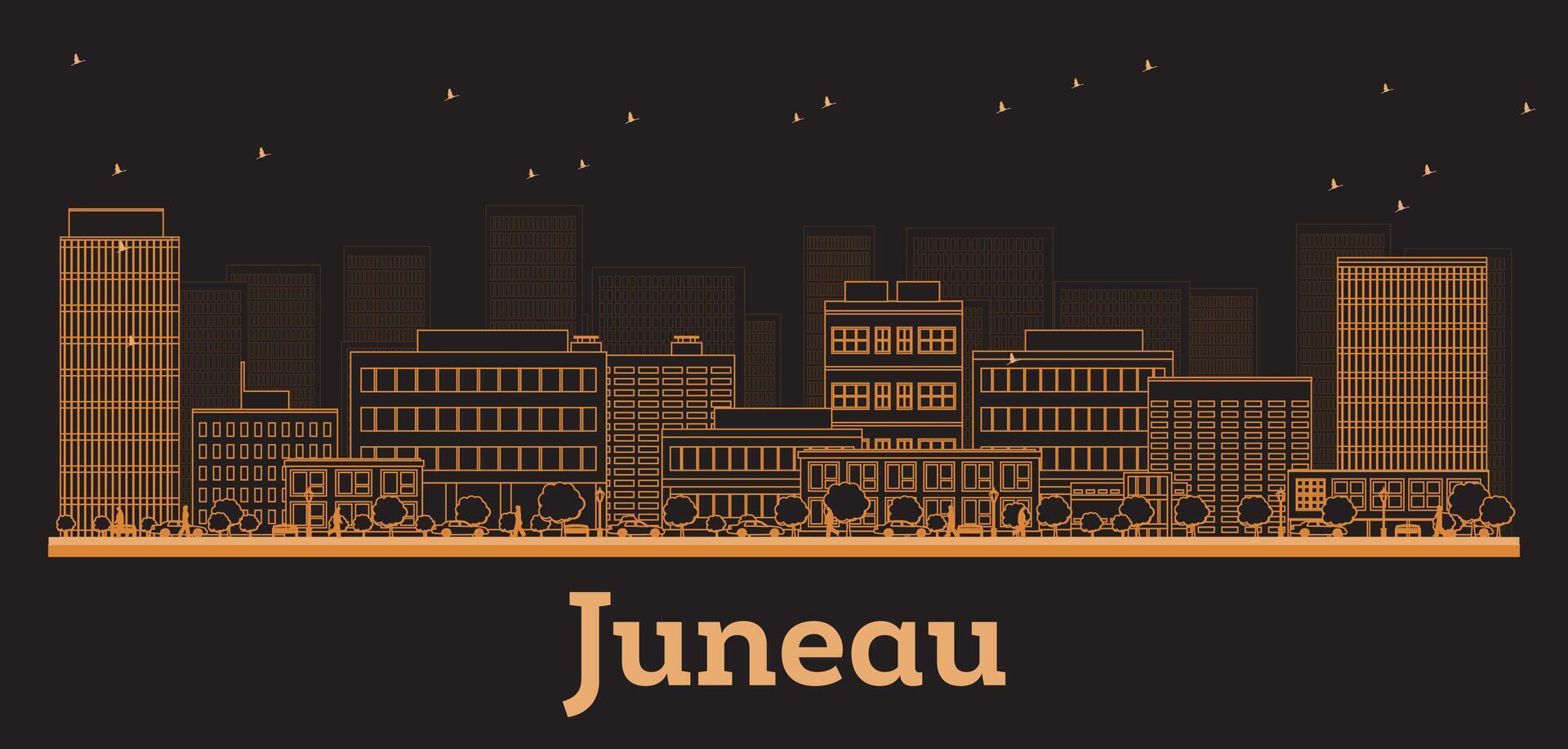 Outline Juneau Alaska City Skyline with orange Buildings. Business Travel and Concept with Modern Architecture. Juneau Cityscape with Landmarks vector