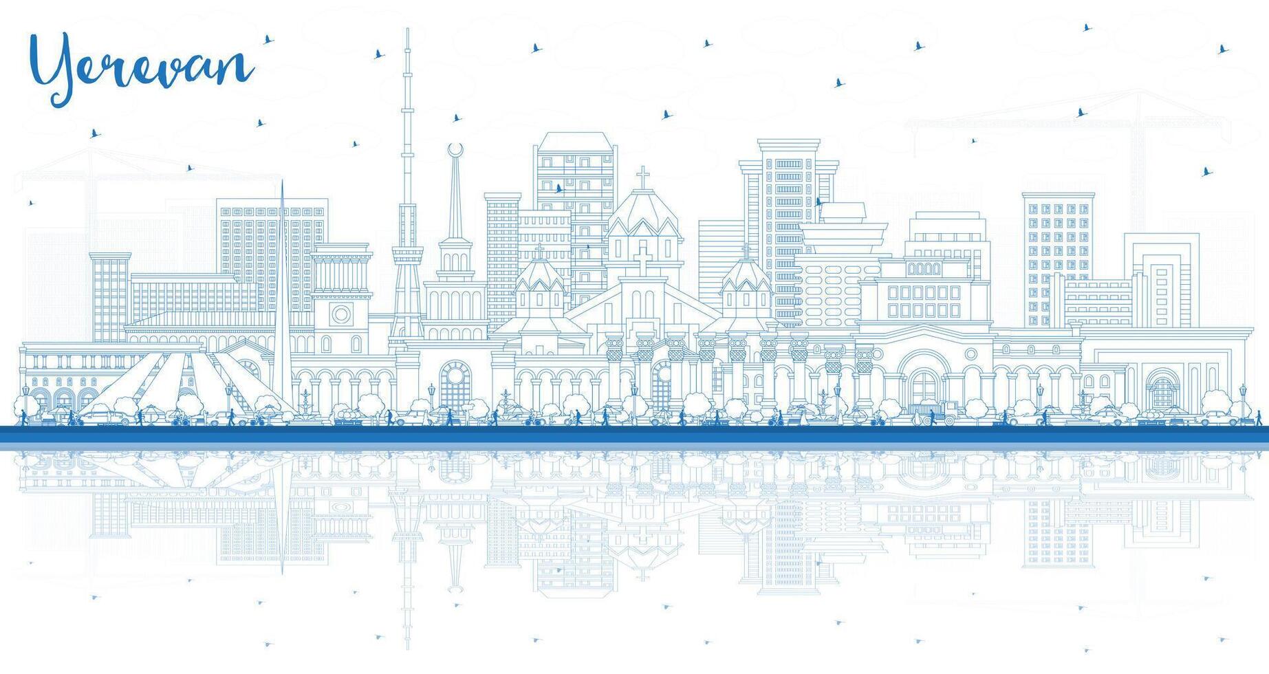 Seamless pattern with Outline Yerevan Armenia City Skyline with Blue Buildings. Yerevan Cityscape with Landmarks. Business Travel and Tourism Concept with Historic Architecture. vector